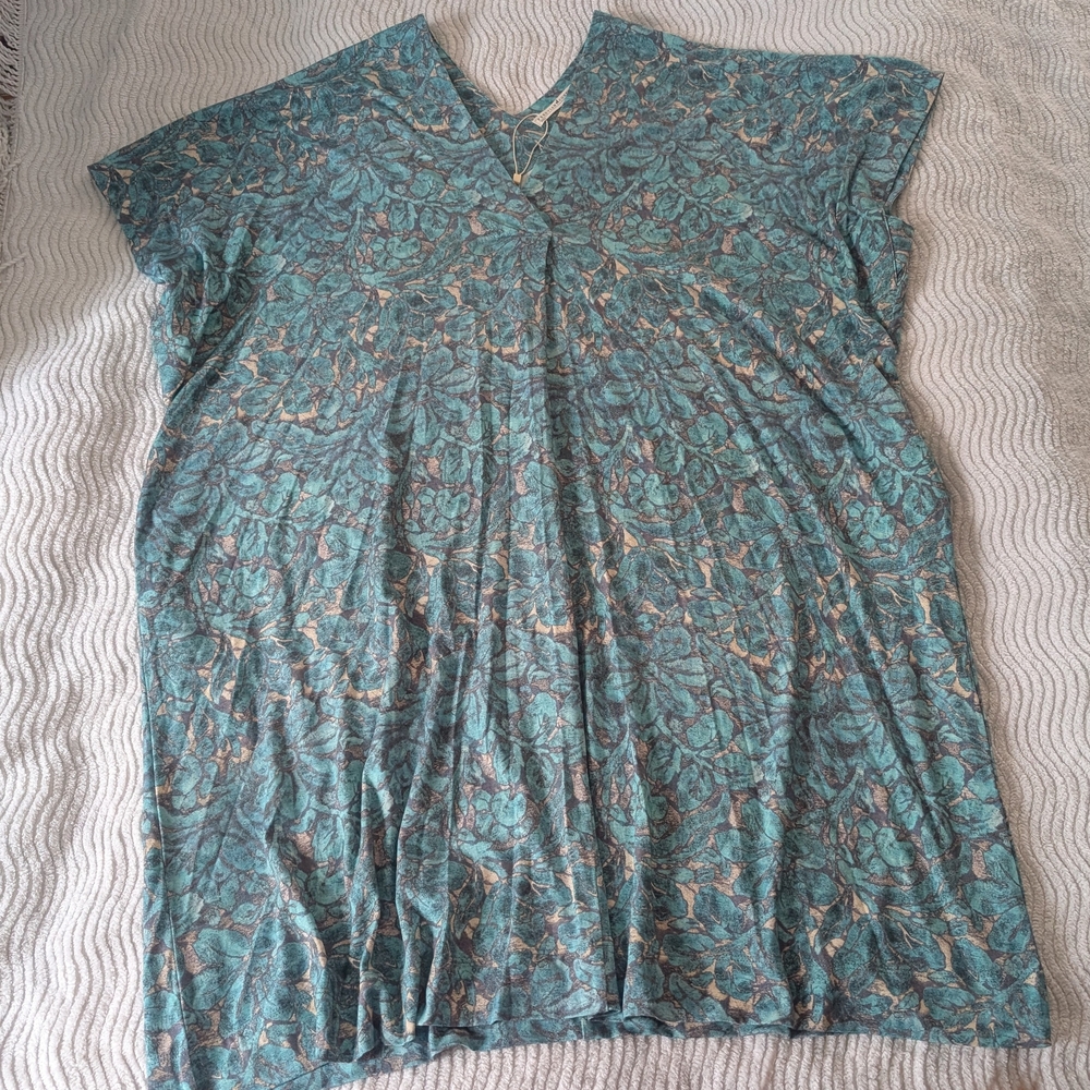 Peruvian Connection Aqua Teal Floral Short Sleeve Dress NwoT